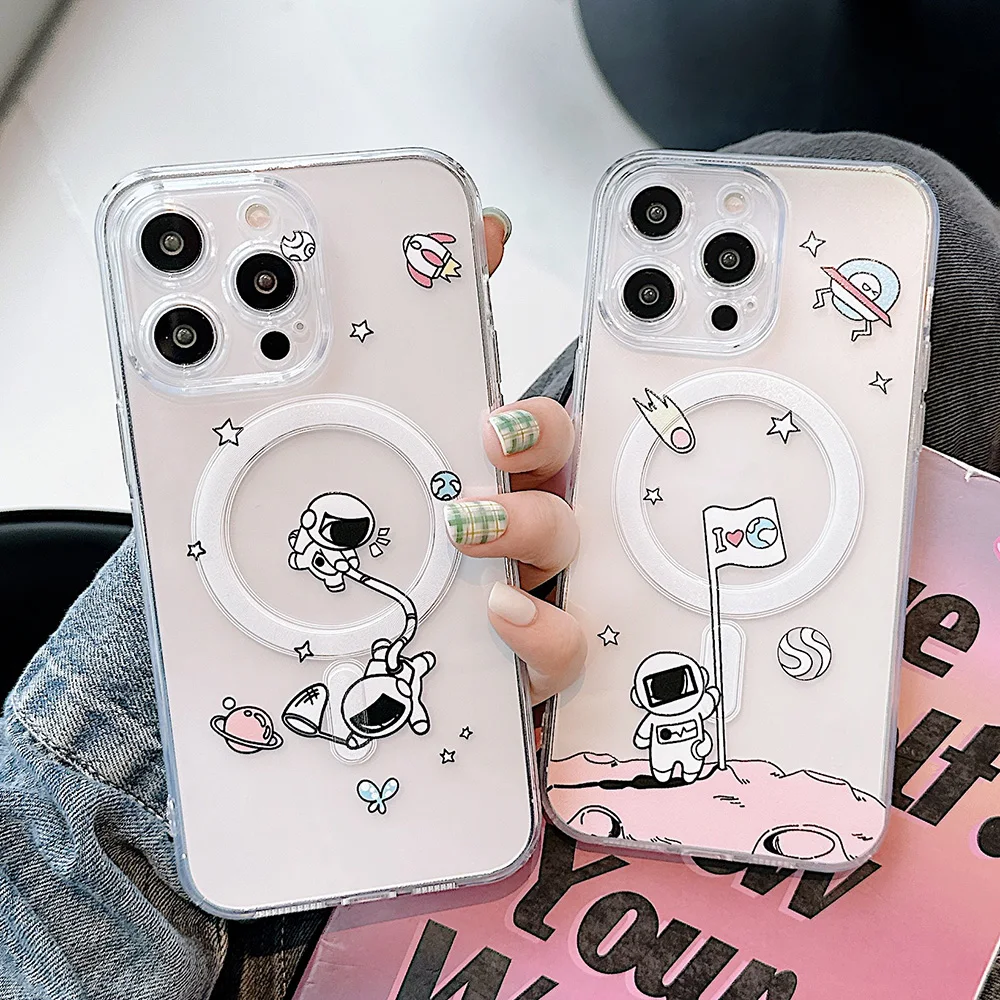 

Магнитный чехол для телефона iPhone 15 Pro, чехол для Iphone 11 14 12 13 15 Pro Max 15 14 Plus, противоударный прозрачный чехол с астронавтом