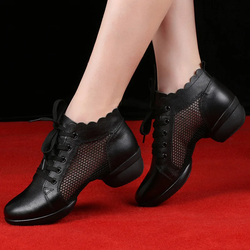 Woman's Latin Dance Shoes Salsa Ballroom Shoes Soft Sole Breath Genuine Leather Women Dance Shoes Heel 4cm Ladies Dance Sneakers
