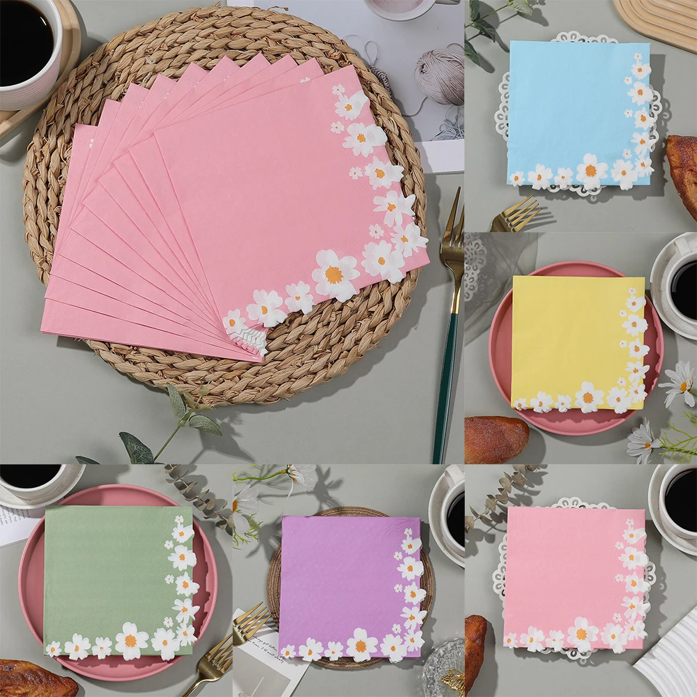 20Pcs/bag Sweet Daisy Flower Napkins Disposable Paper Tissues Towel for Kids 1st Birthdat Baby Shower Wedding Party Decoration Party Supplies Birthday Party Supplies Disposable Napkins