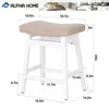 Solid Wood Saddle Kitchen Stools Set of 4 with Beige PU Leather Cushion Counter Height Barstools Wooden Base Comfortable Pub 5