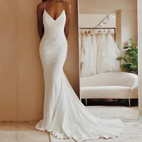 Simple Mermaid Wedding Dress Civil Sexy Backless Spaghetti strap Bridal Dress Wedding Gown Vestido De Noiva Elegant Party Dress 1