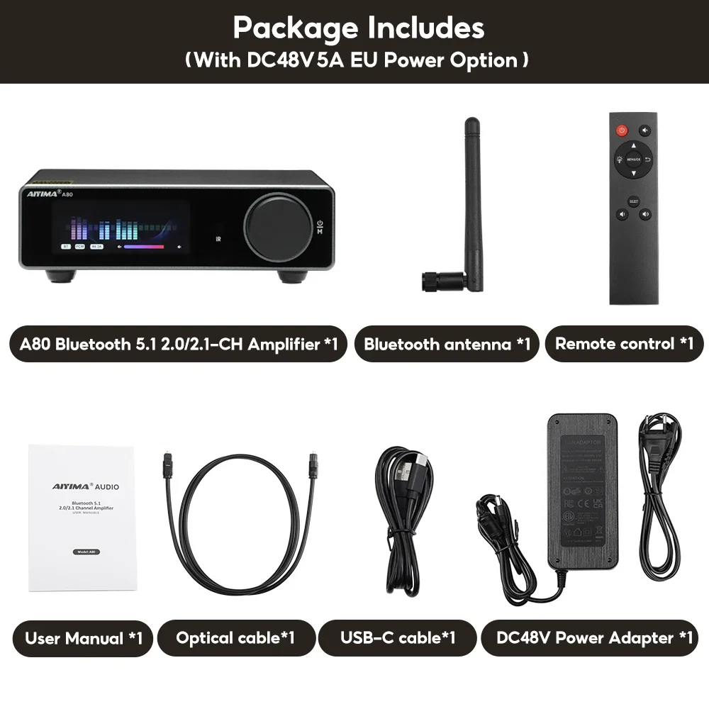 AIYIMA A80 パワーアンプ TPA3255 DAC Bluetooth PFFB ステレオ 300Wx2