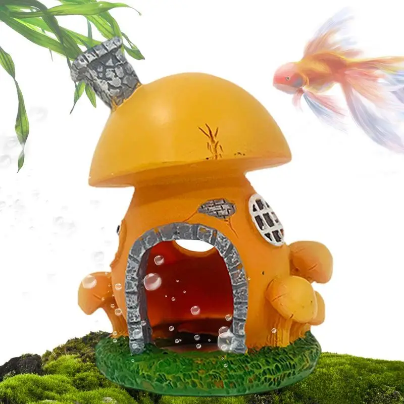 Mushroom House Fish Tank Decor Resin Landscape Aquarium Hideout Mushroom Decor Aquarium Decor Per Gamberetti Betta Goldfish And