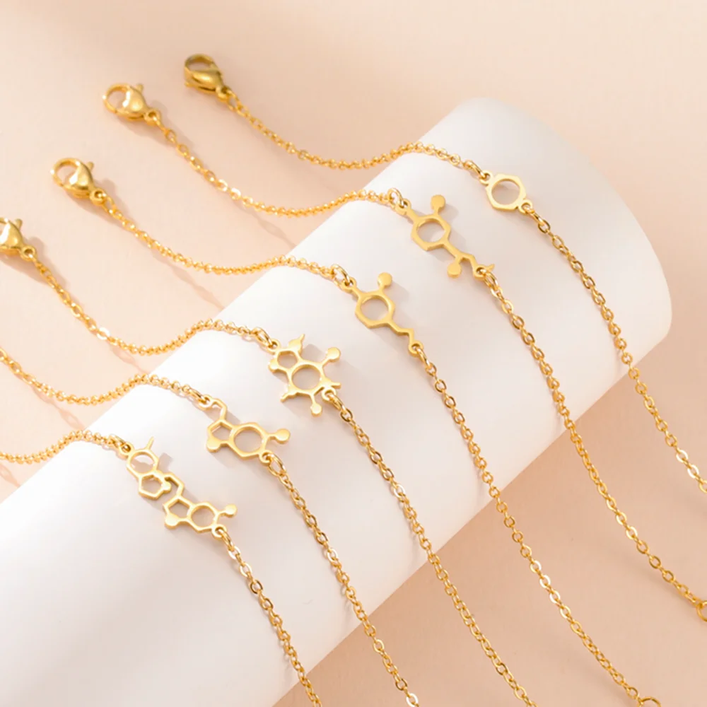 TEAMER Bracciale Molecola Serotonina – Felicità In Acciaio Inossidabile, Gioiello Scienza Per Uomo E Donna, Regalo Per Chimici