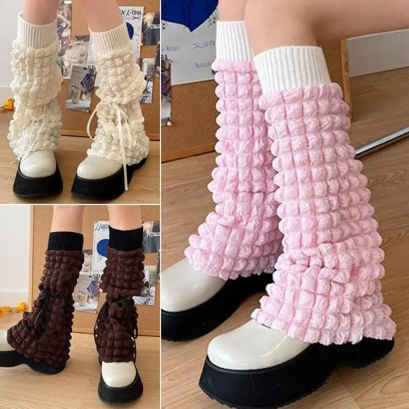 Coreano Puff Plaid Bandage Scaldamuscoli Sweet Hot Girls Lolita Y2K Fashion Stretch Foot Warm Cover Autunno Inverno Jk Pile Up Socks