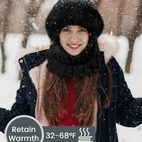 Women Winter Beanie Hats One-Piece Fleece Lined Knit Balaclavas Mask Set Skull Neck Circle Scarf Ski Snow Hat Cap with Pompom 4