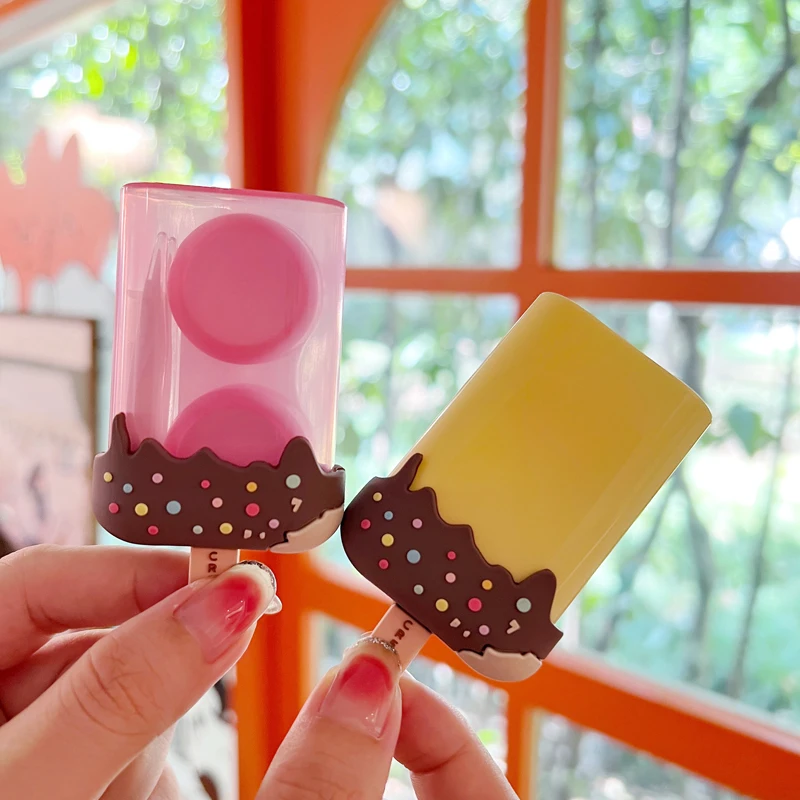 Cute Ice Cream Popsicle Contact Lens Companion Box Colored Lenses Container Box for Party Travel Set Clip Tweezers