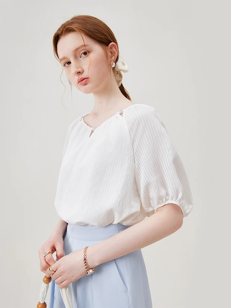 売れ筋商品|||カールラガーフェルド カットソー トップス レディース Women's Ruffled Short-Sleeve Blouse Soft White s-l400.jpg