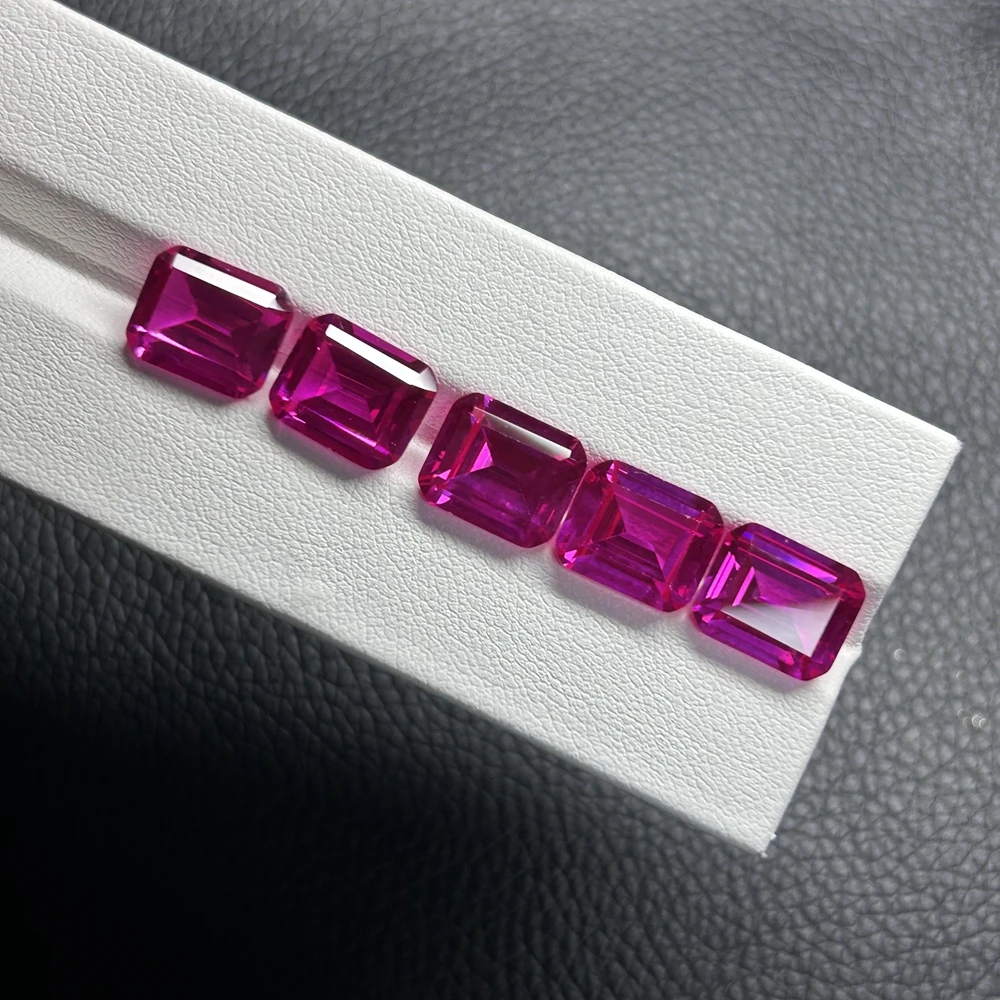 Meisidian 8X10mm 4 Carat Top Quality Lab Pink Sapphire Ruby Emerald Cut Loose Gemstone For BIY Ring Making