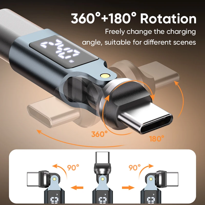 NNBILI 540 회전 OTG 어댑터 디지털 디스플레이 PD240W 고속 충전 USB C(수) - Type C(암) 변환 컨버터 아이폰 17 맥북용