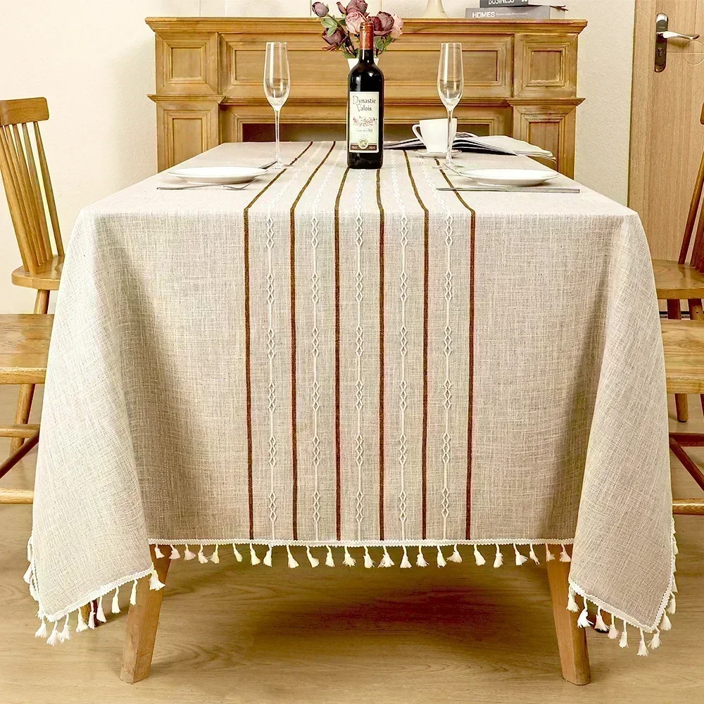 thumbnail image 1 of Mantel Rectangular resistente a las arrugas, impermeable, lavable, cubierta de mesa de granja con borlas, 1 of 5