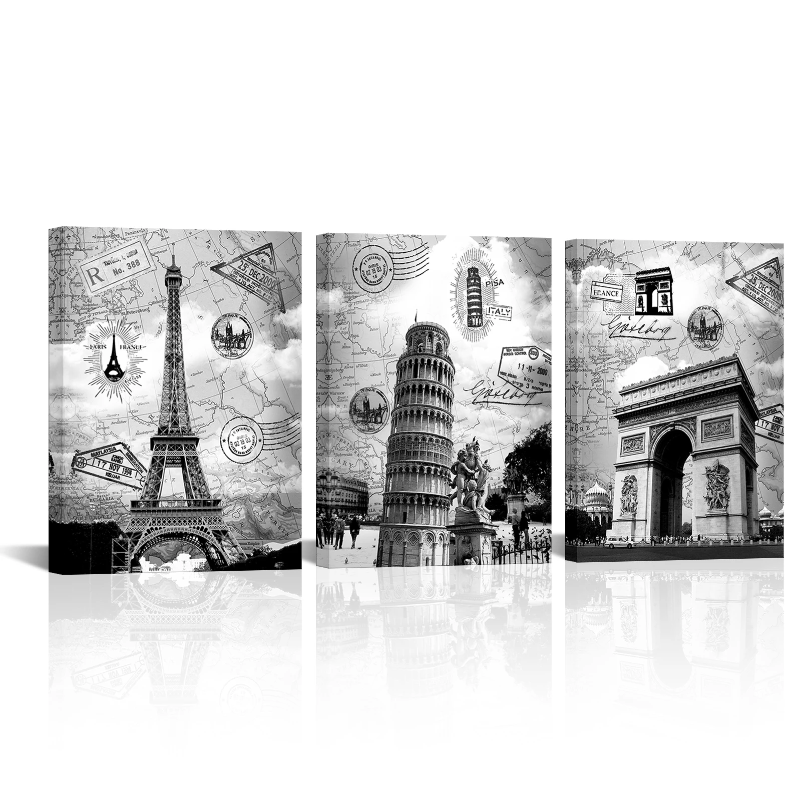 

3 Pieces Famous Buildings Posters Wall Art Black and White Print Canvas Art Modern Style Pictures Living Room Home Decor