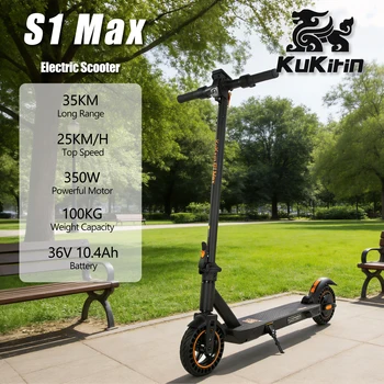 KuKirin S1 Max Scooter elettrico per adulti Motore da 350 W Escooter per tutti i terreni Batteria 36V10.4AH Pneumatico da 8 pollici E-Scoote pieghevole