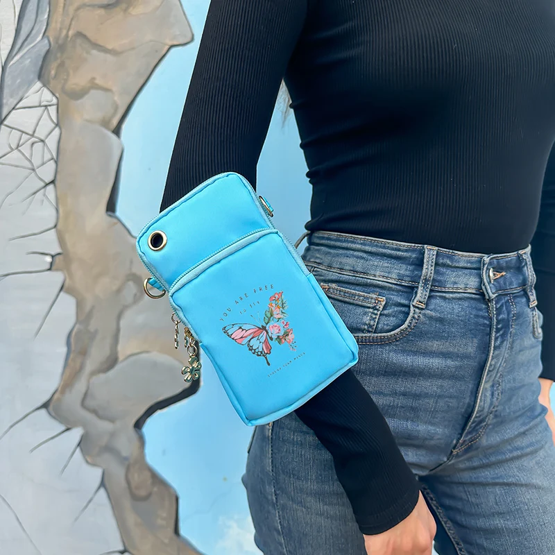 4 Colors Cell Phone Bags Men Women Outdoor Lightweight Wristlet Butterfly Pattern Crossbody Bag Party Gift