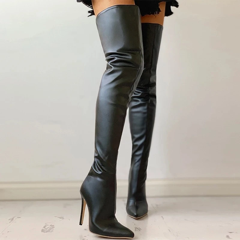 Botas por encima de la rodilla para mujer, largas negras con cremallera, tacón fino, botas de fiesta con punta estrecha, zapatos de otoño| | - AliExpress