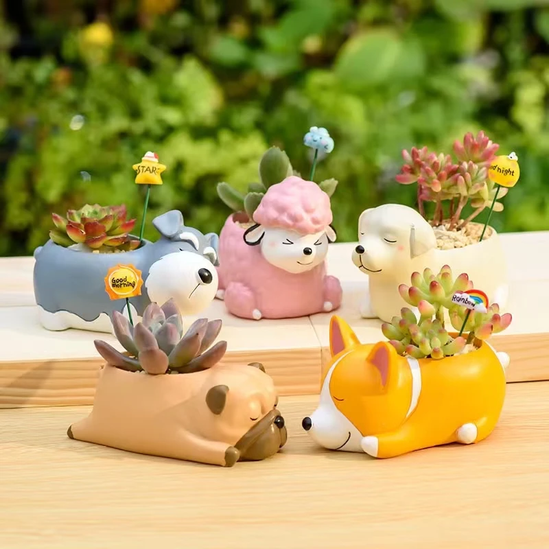 

Multi Style Puppy Resin Flowerpot Cute Cartoon Pet Dog Table Decorative Potted Flowers Flowerpot Micro Landscape Matching