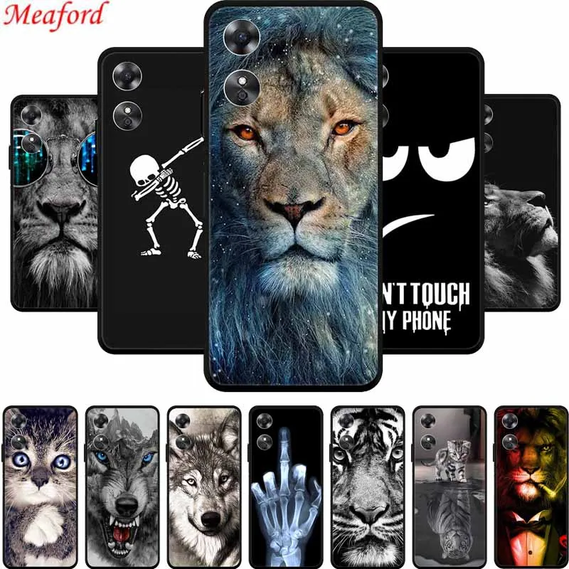 Para oppo a17 capa de telefone legal leão lobo tigre gato preto