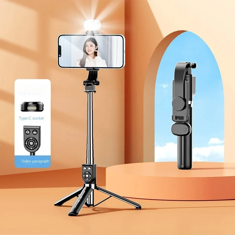 Selfie stick mobile phone tripod 1 m with remote and led cell holder for live stream compatible iPhone Android