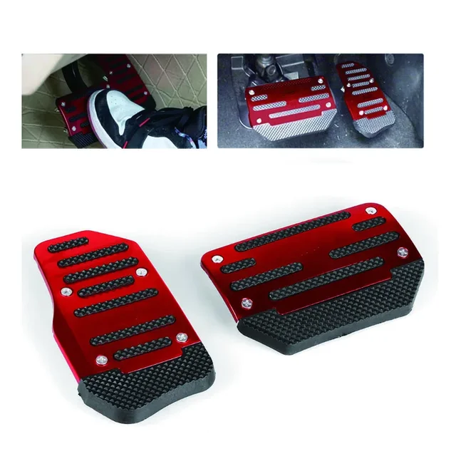 New Aluminum Car Pedal Cover Set Automatic Transmission & Gas Foot Covers in Red Silvery, Blue - Stylish Auto Interior Parts