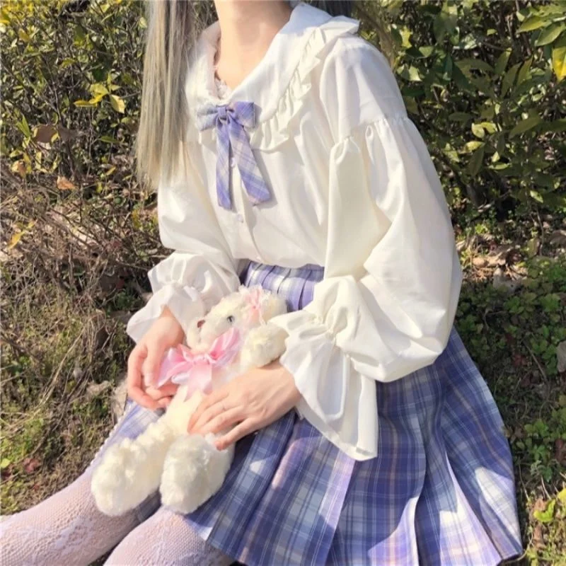 Japanese Sweet Shirt Lolita Blouses Kawaii Doll Collar Long Sleeve Student Jk Uniform