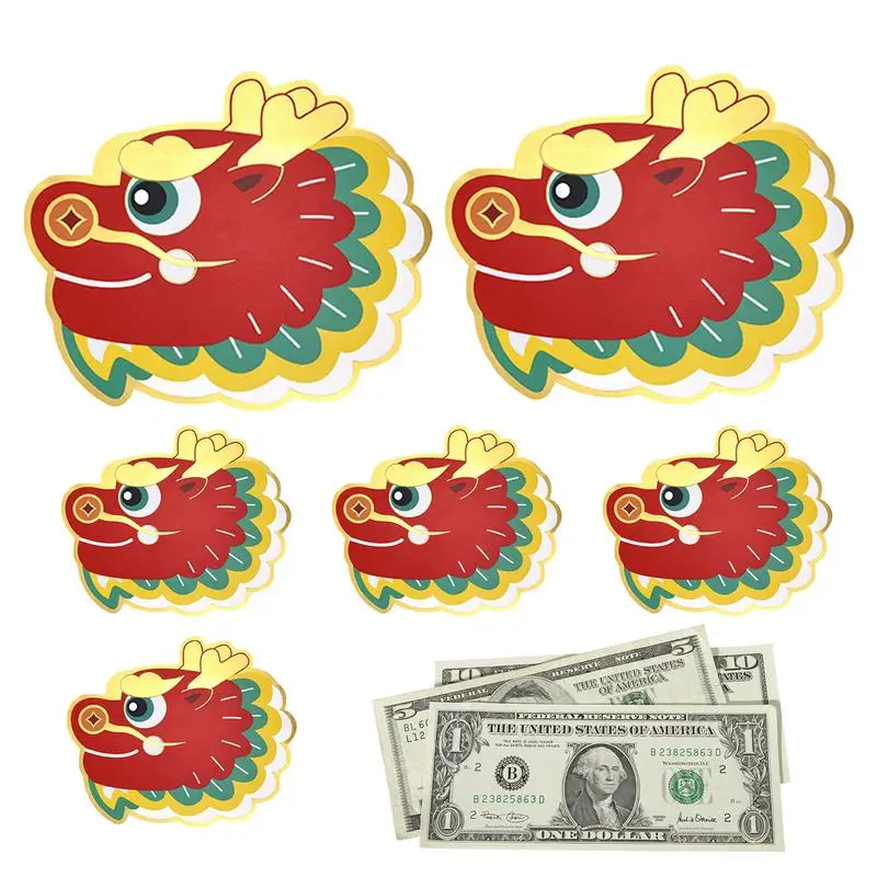 

Красные конверты Hong Bao 2024 года с китайским годом Дракона 6 шт. красные конверты с китайским годом Дракона для выпускных церемоний праздников весны