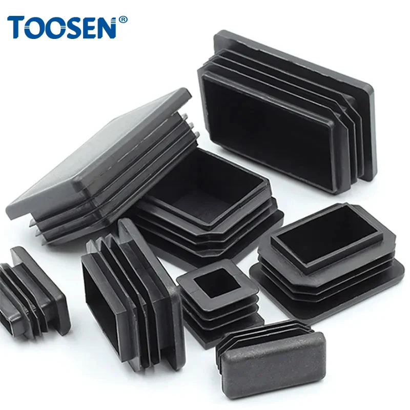 27 Tapones De Plástico Rectangulares 60x30 Mm – Negros – Para Patas De Sillas, Mesas, Taburetes, Tubos Y Vallas