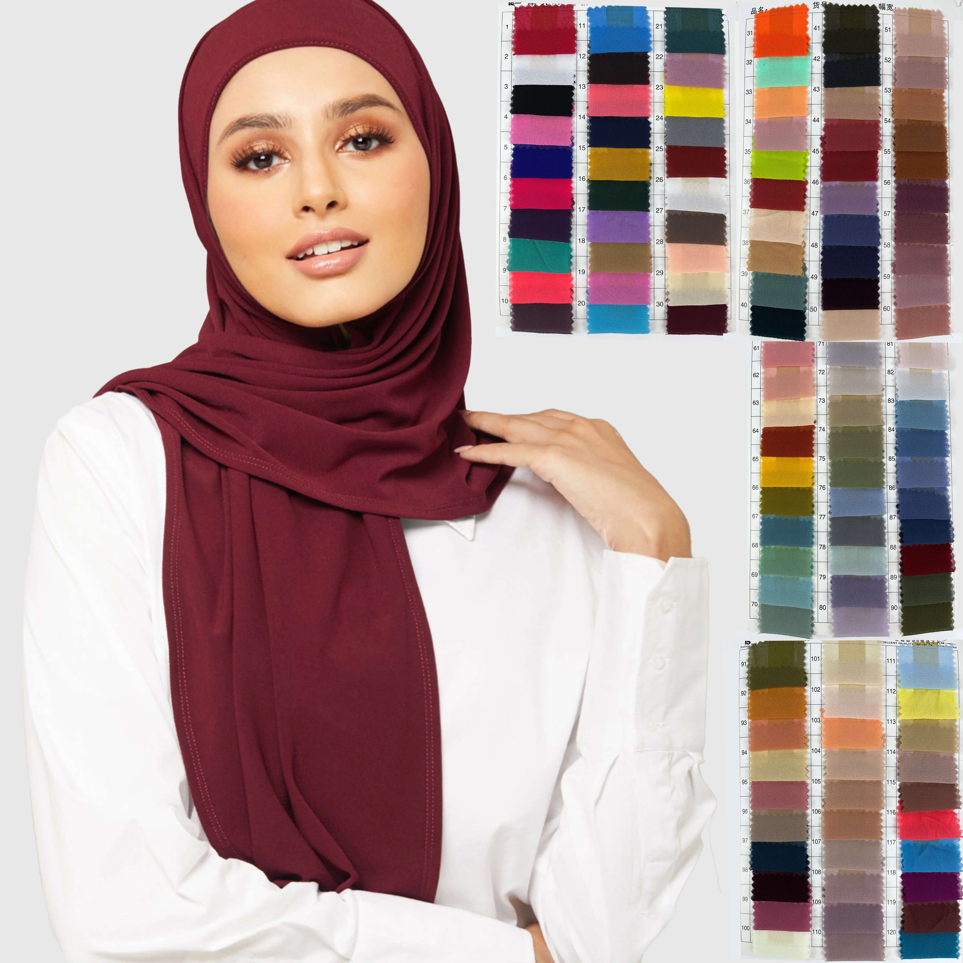 Niqab Chiffon Hijab Khimar Abaya Per Le Donne Nuovo Foulard Personalizzabile Tinta Unita Modello Personalizzabile Tessuto Chiffon Elegante