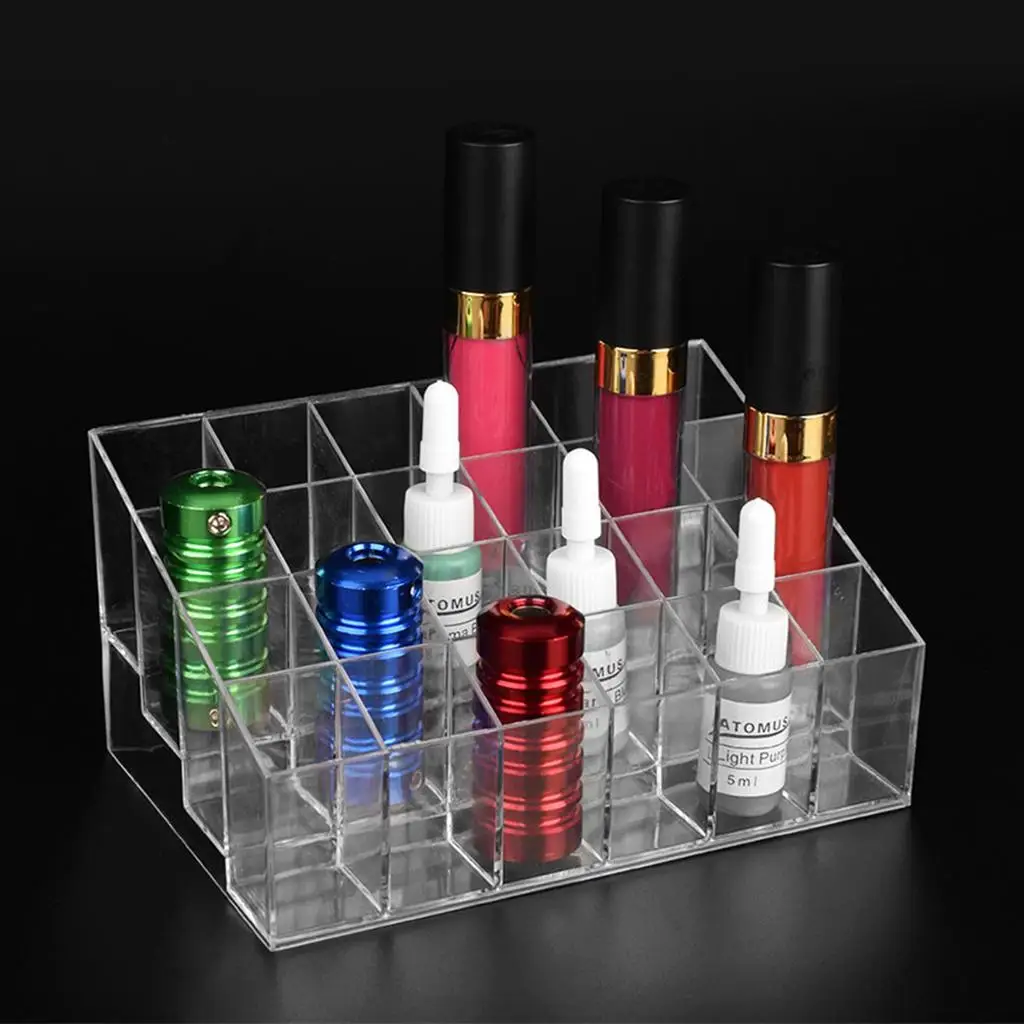 2X Acrylic Desk Lipstick Holder Display Cosmetic Organizer Makeup Case 24 Slots