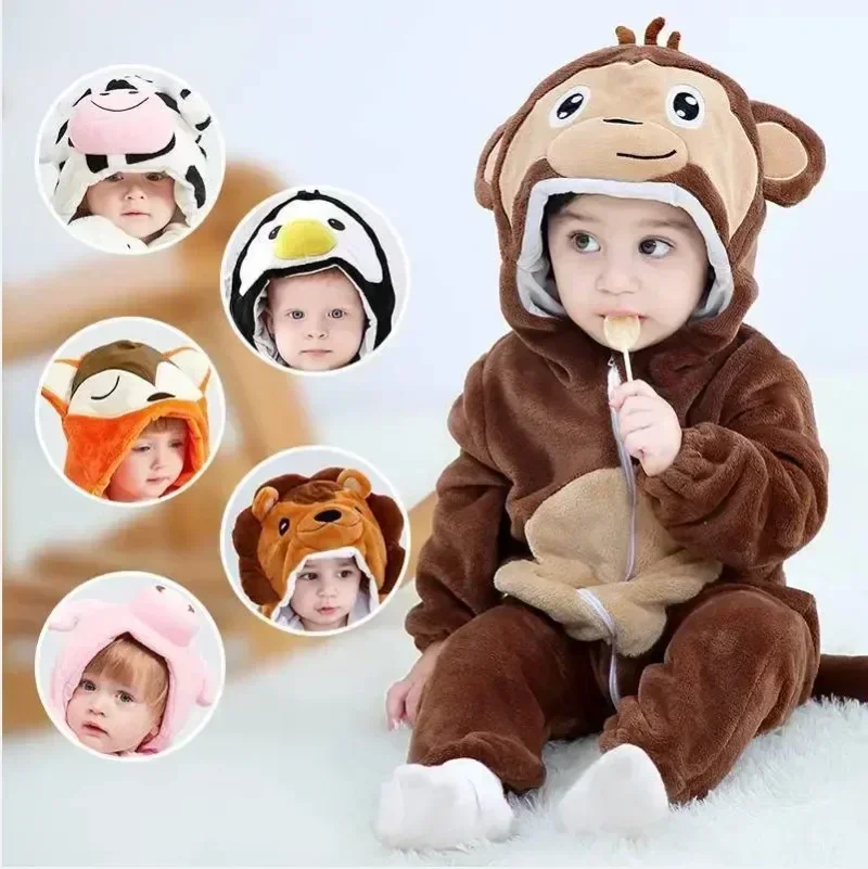 Kids pajamas Baby Girls Onesie Kigurumi Monkey Unicorn Cow Lion Animal Cosplay Costume Winter Flannel Jumpsuit 1 to 4 Years