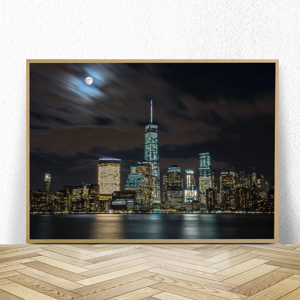 

Skyline Night Tour in New York Poster Aesthetic City Landscape Canvas Paintings Print Building Pictures Wall For Home Room Decor