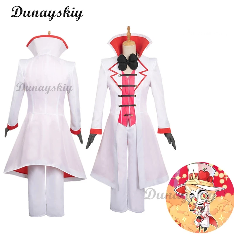 Hazbin Lucifer Cosplay Anime Hotel Morningstar Cosplay Costume Wig Daddy White Suit Devil Hell Halloween Party Adult Men Costume