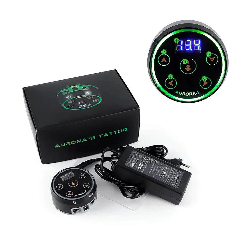Professional Tattoo Power Supply Aurora 2 Digital LCD Portable Tattoo Machine Pen Power Controller US/EU Plug 1PCS tattoo power supply