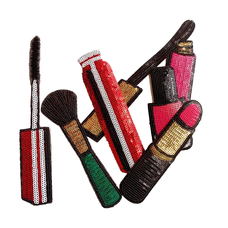 

Wholesale Patches Badges Cosmetics Embroidery Patches Mascara Patches Letters Embroidered Iron On Patches parches bordados para