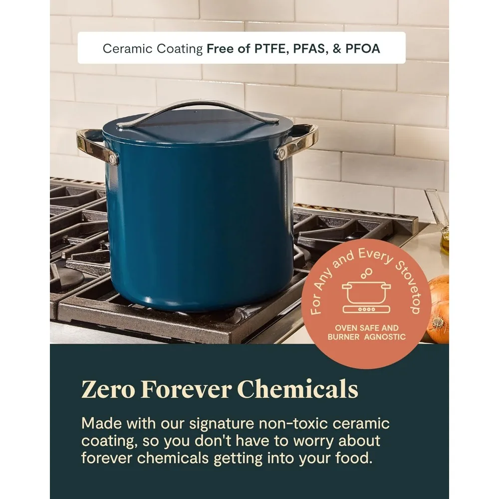 Stock Pot 12 Qt Ceramic Coated Pot With Lid Fee From Forever Chemicals Large for Bigger Batches-Navy