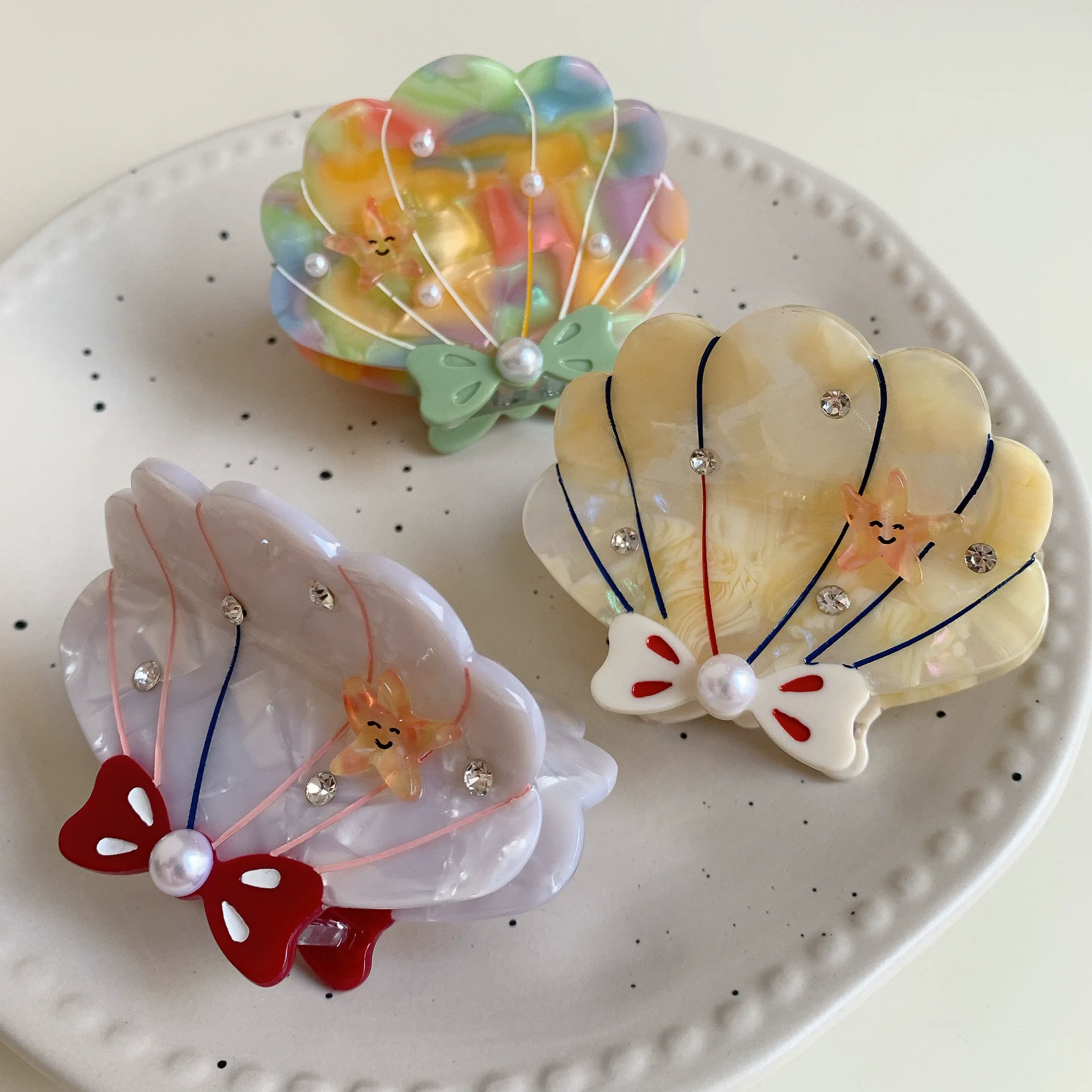 Delicate And Cute 8CM Shell Pumpkin Shape Grab Clip Smiley Starfish Acetic Acid Hairpin Advanced Hair Styling Shark Clip