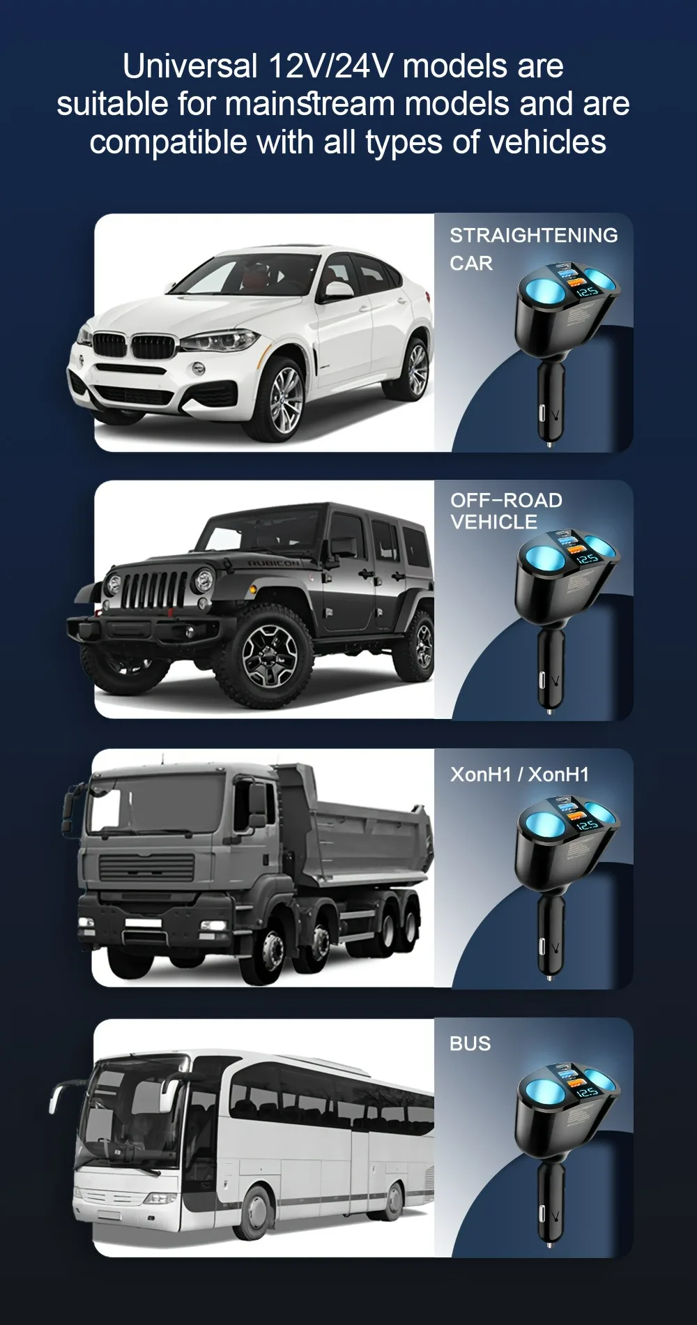 Mehrere Geräte werden gleichzeitig aufgeladen. 3-Port-Autoladegerät-Adapter für Autos mit Digitalanzeige Typ C für iPhone, Samsung, Xiaomi – Detail 5