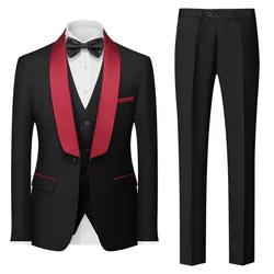 2024-New (Blazer+ Waistcoat + Pants) Men's Fashion Gentleman Business Casual Trend Wedding Host Double Split Dress Suit 3 Pieces