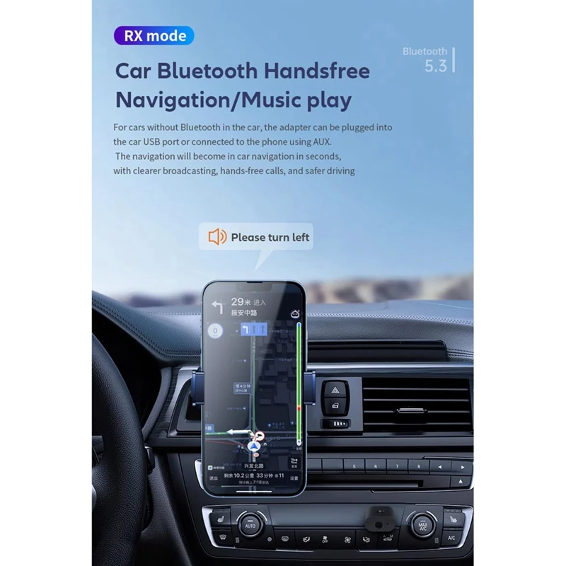 Bluetooth 5.3 Transmitter Receiver, 3.5Mm Aux Wireless USB Adapter, Built In Mic, Music Streaming, Handsfree Calls Replacement