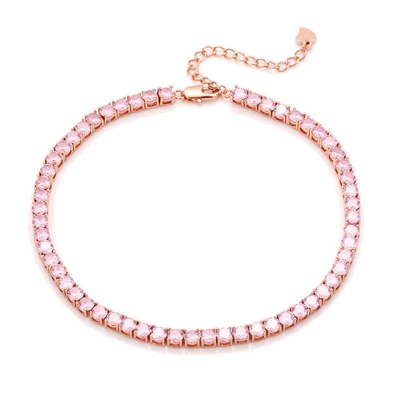 Hip Hop 3-4mm 3A ZirconTennis Chain Anklets for Women Rose Gold Plated Cubic Zirconia Link Feet Chain Birthday Valentine's Gift