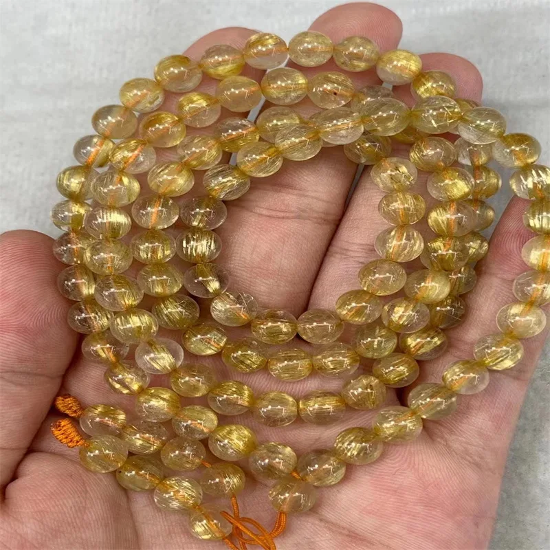 

◆ Natural Gold Rutilated Quartz 108 Beads Bracelet Necklace