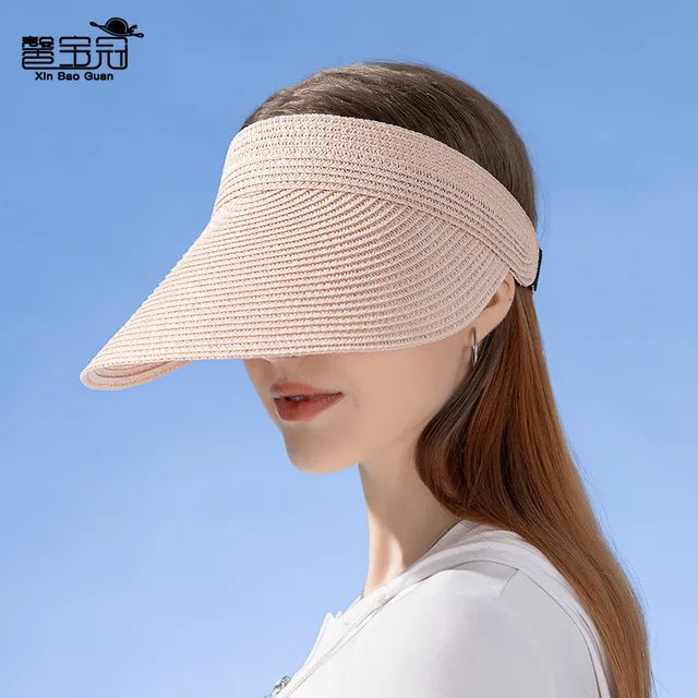 UPF50+ Wide Brim Visor Hat for Women Straw Beach Sun Visor Foldable Ponytail with UV Protection 4