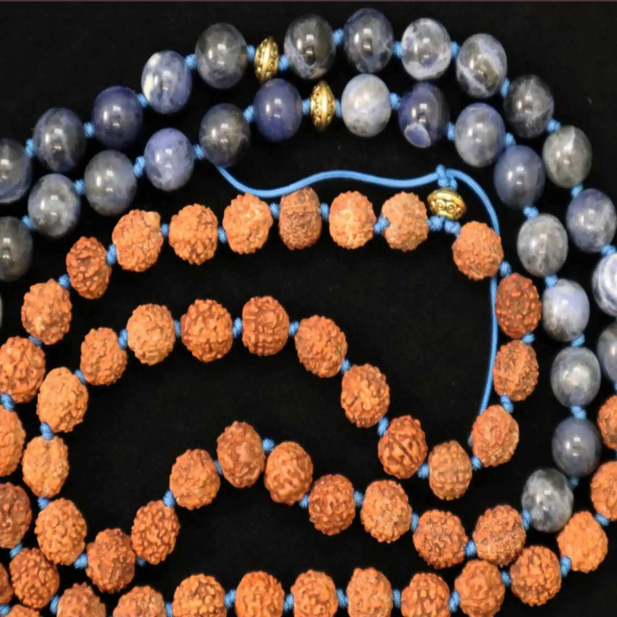 8mm brown Rudraksha blue Sodalite Mala yoga beads 108 knot Necklace Glowing Mental Classic Calming Handmade Wrist Meditation
