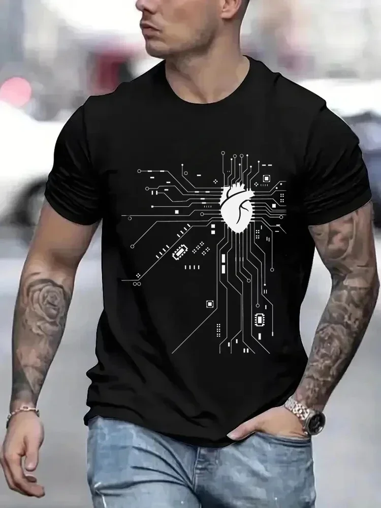 Modisches CPU-Prozessor-Schaltplan-T-Shirt für Herren, Sommer-T-Shirt mit Leiterplatte, lustige Herren-Tops, Trend-Street-Tees