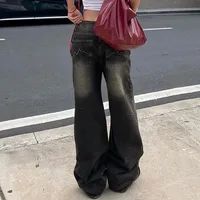 Low Waist Jeans for Women Goth Y2k Style Baggy Jeans Punk New Jeans Wide Leg Denim Pants Kpop Casual Loose Streetwear 4