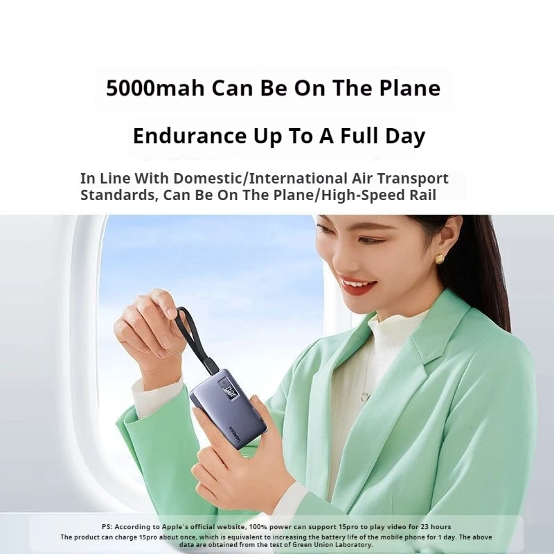 UGREEN 5000mAh 보조배터리 20W 휴대용 충전기 (플러그 포함) 3-in-1 질소 GaAs PD 고속 충전 모바일 전원 어댑터 (애플용)