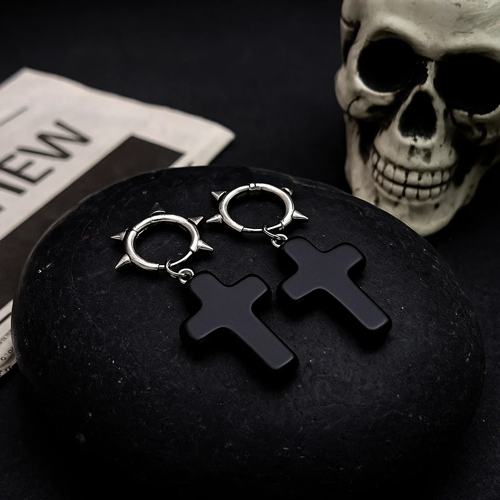 Thorn Heart Gothic Earrings - Unisex Punk Cross Jewelry Gift