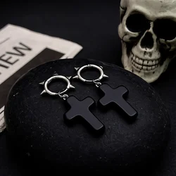 Thorn Heart Gothic Earrings - Unisex Punk Cross Jewelry Gift (Black)