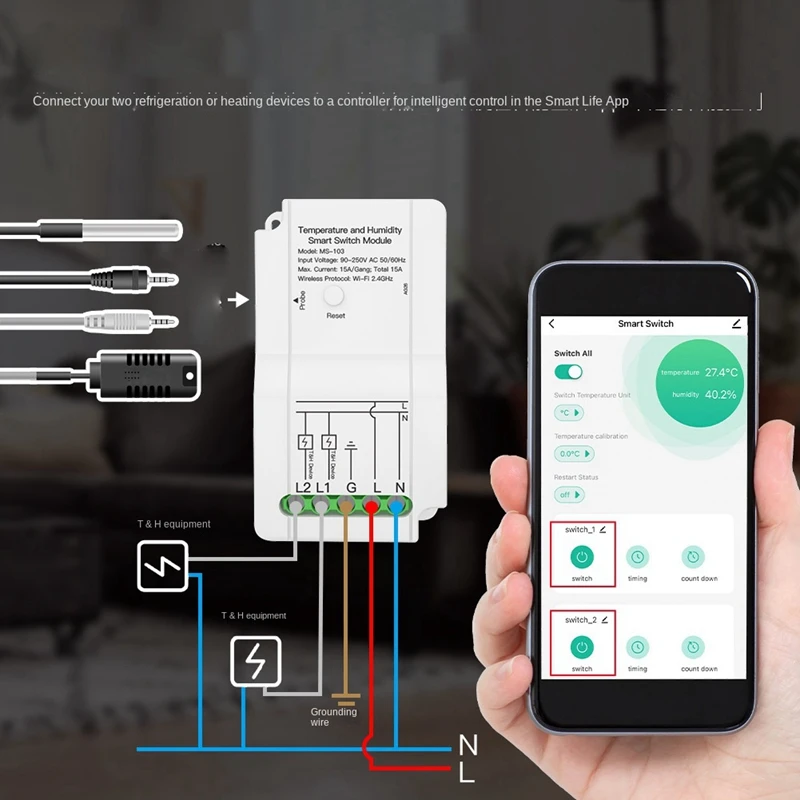 

Wifi Tuya Smart Home Switch Smart Temperature And Humidity Sensor APP Timing Switch Remote Control Module Probe Switch Durable