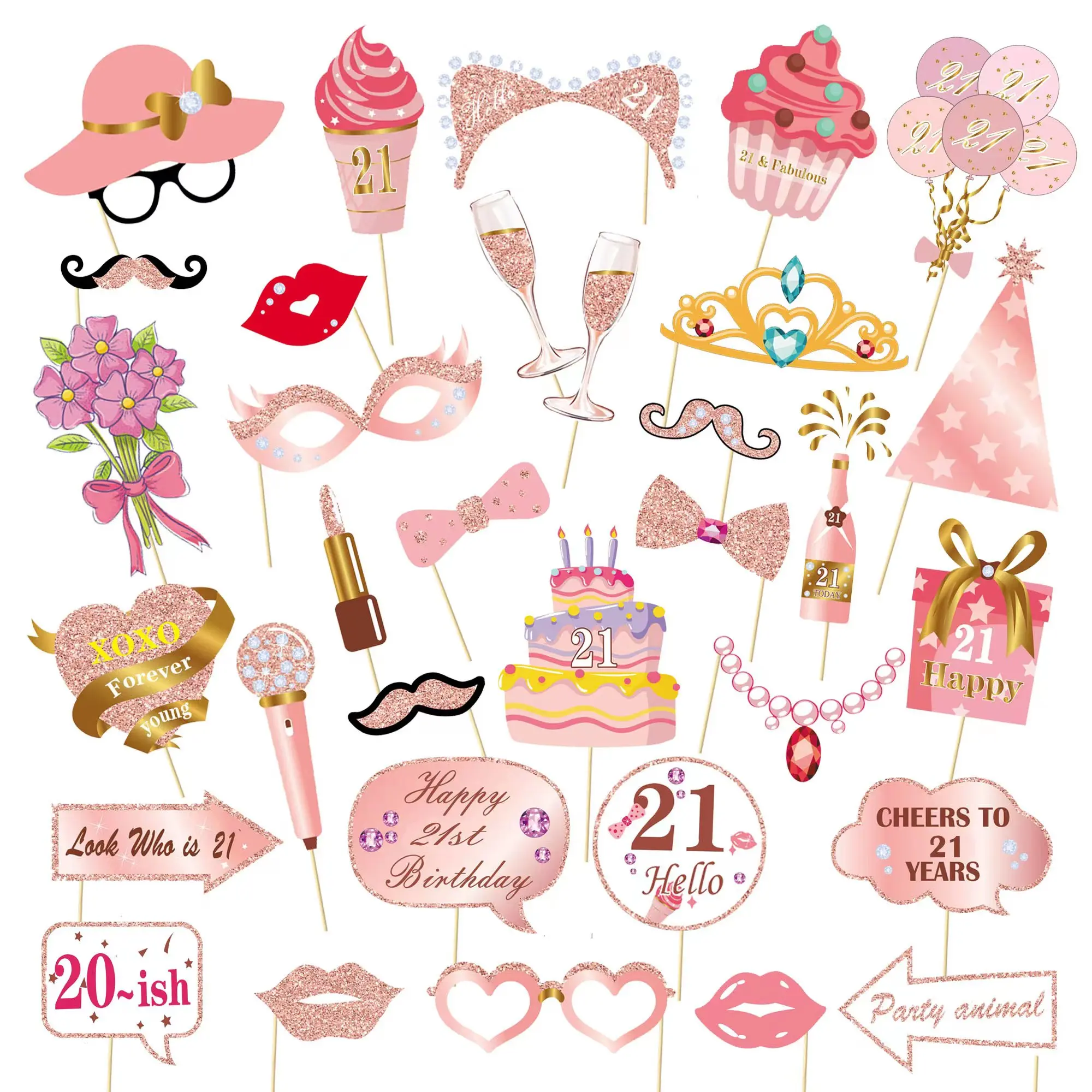 Party Photo Props 33pcs Rose Sprinkles Birthday Shooting Supplies