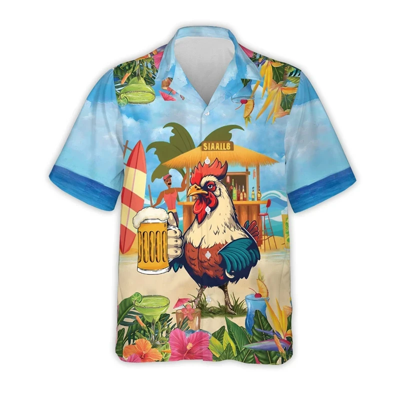 Harajuku Fashion Rooster Graphic Beach Shirt Casual Farm Tropical Shirts For Men Clothes Animal Chicken Aloha Short Sleeve Tops 3